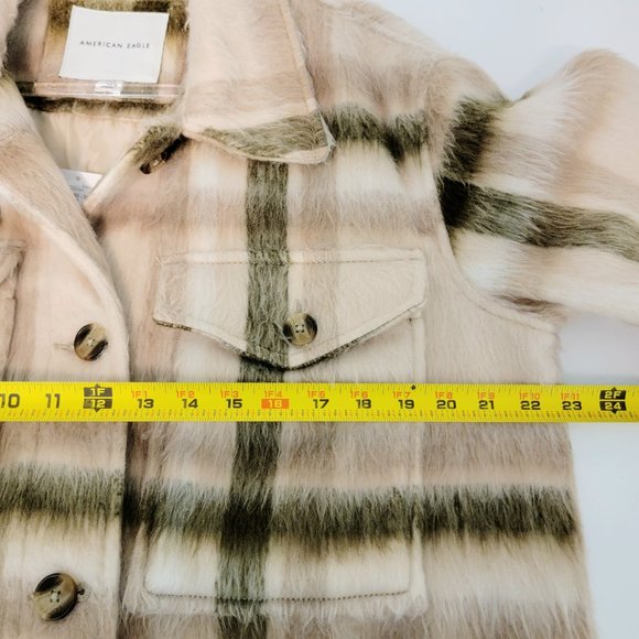American Eagle Size Small Brushed Plaid Oversized Shacket Jacket Cream NWT $90 - Picture 14 of 16